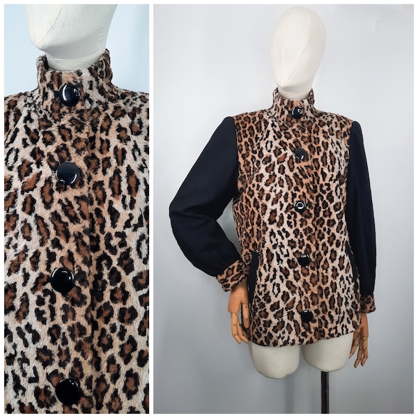 Vintage 40's / 50's Leopard Print Faux Fur Jacket Coat Sz XS to S 1940s 1950s