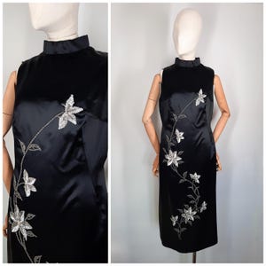Vintage 60&#39;s Oriental Style Cheongsham Dress With Sliver Details Sz S 1960s