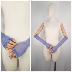 Vintage 30er Lila Lila Armstulpen Ellenbogen Spitze Spitzenhandschuhe Sz XS / Size 6 1930s Antik