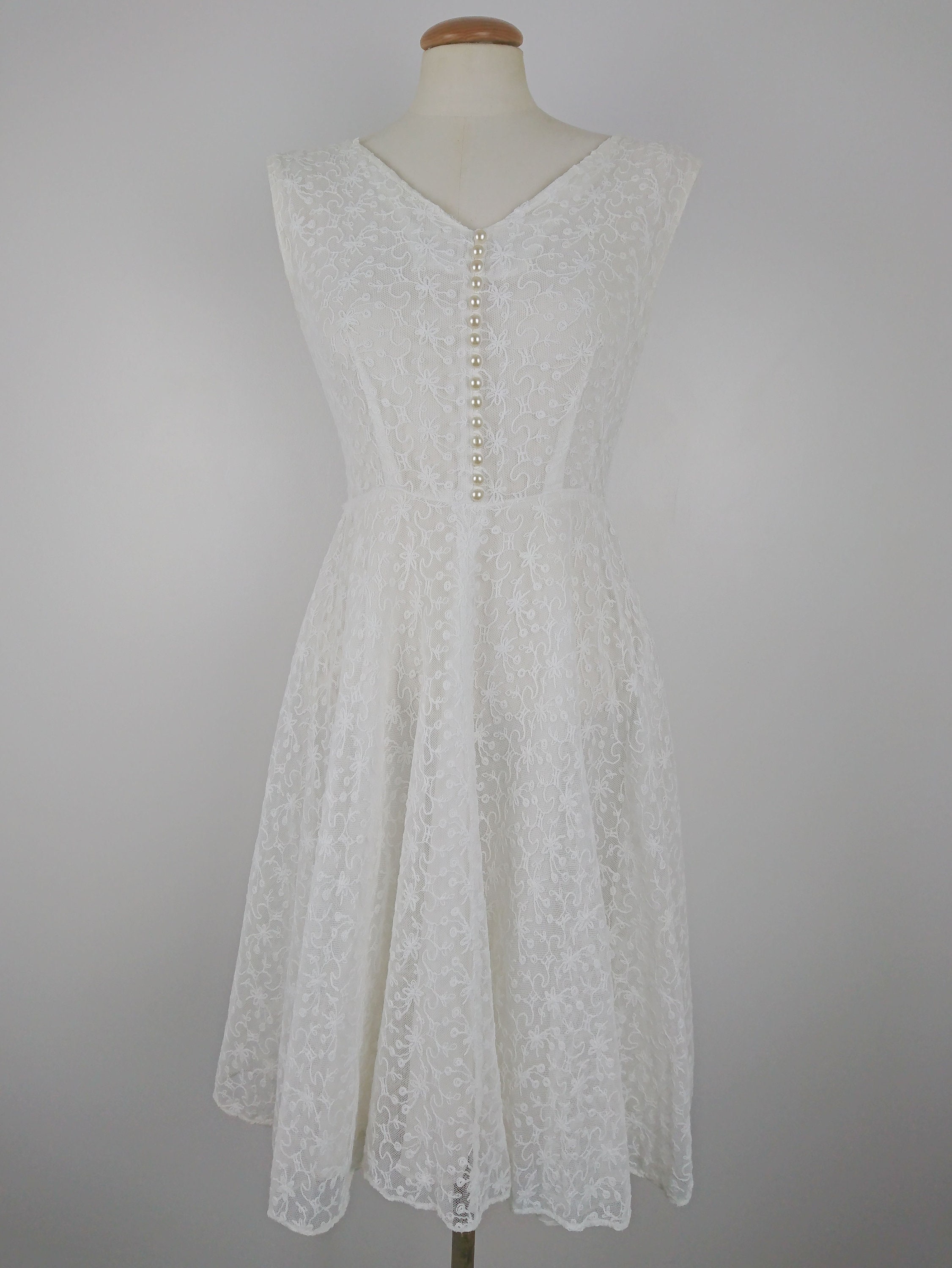 Vintage 50's Short Midi Lace Wedding Bridal Dress sz XS | Etsy