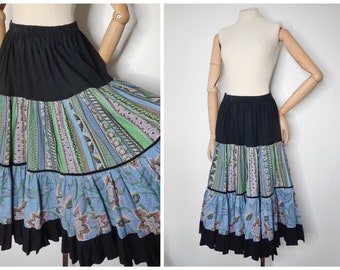 Vintage 70's does 40's Tiered Ruffle Full Circle Summer Midi Skirt sz XS - M 1970s 1940s