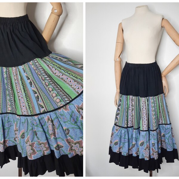 Vintage 70's does 40's Tiered Ruffle Full Circle Summer Midi Skirt sz XS - M 1970s 1940s