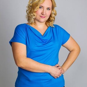 Handmade blue jersey top, cowl neckline, womens clothing, plus size