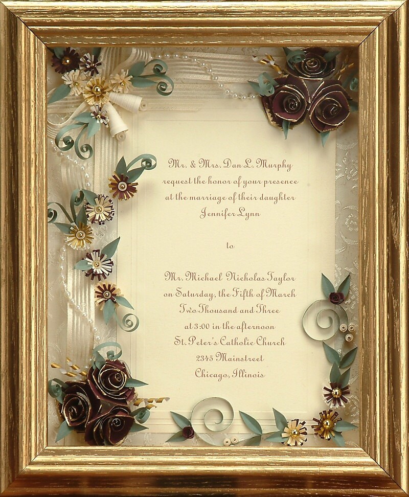 Framed Wedding Invitation, Framed Wedding Gift, Gold Wedding Invitation