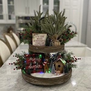 16 Items CHRISTMAS Snow Tiered Tray Bundle Side #2 | Wood Stand Set | Farmhouse Merry Winter | Table Home Décor | Custom Curated Vignette