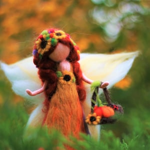 Autumn waldorf needle felted fairy, wool felt, figurine, sculpture,