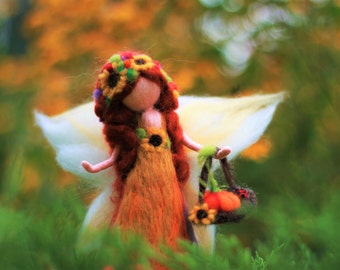 Autumn waldorf needle felted fairy, wool felt, figurine, sculpture,