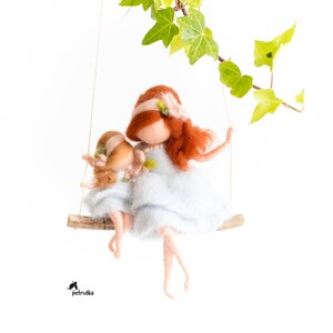 Big sis, little sis needle felted fairy figurine on the swing, Sister present, Bestie gift, Gift for sister, Personalized gift image 5