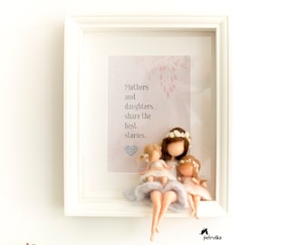 Décoration murale de portrait de famille personnalisée, Citation personnalisée, Poupées feutrées, Cadeau pour maman de fille, Cadeau pour papa, Cadeau pour grand-mère