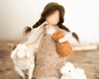 Needle Felted Shepherdess for Nativity Scene as an addition, Nativity figurine, Shepherd girl , Christian gift