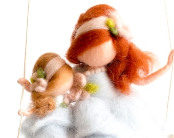 Big sis, little sis needle felted fairy figurine on the swing, Sister present, Bestie gift, Gift for sister, Personalized gift