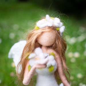 Felted angel with flowers figurine, Flowers and angel art