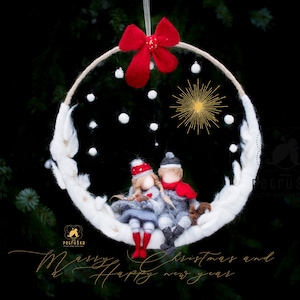 Personalized Christmas wreath for front door, Winter decor, Needle felted Farmhouse wreath,
