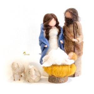 Needle Felted NATIVITY SETS, Holy family and sheep, Size 4.7&quot;, Different sets