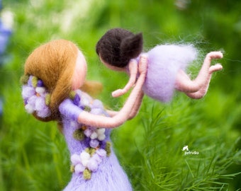 Needle felted Personalized Mother Child portrait Sculpture, Mothers day gift from daughter, Felted wool doll