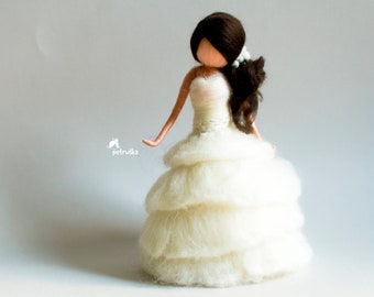 Fairy Figurine in White - Needle Felted Fairy - With Swarowski Crystals - Wedding Figurine