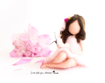 Sympathy gift Felted Fairy Figurine in light pink dress with butterfly