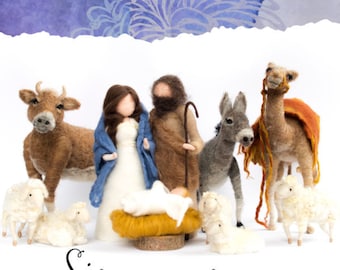 Felted FULL Nativity set  18 Pieces  - 7,5 inch figure - Nativity Figurines - Needle Felted animals