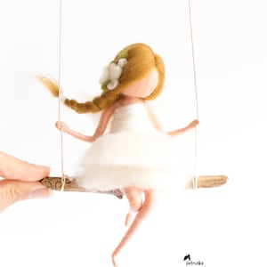 White Needle felted Fairy Nursery mobile on the swing - Hanging Mobile - Fairy Gift For Girl - Ready to ship