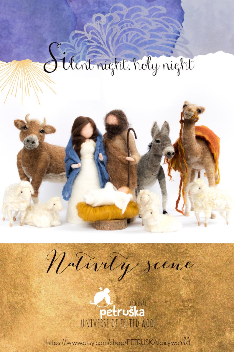 Needle Felted NATIVITY SETS, Holy family and sheep, Size 4.7, Different sets image 10