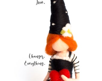 Love you more Elf Doll Gifts For Mom - Soft Sculpture - Black and White Art - Needle Felt - Teen Girl room Decor - Best Friend Gift