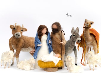 Felted FULL Nativity set 18 Pieces  -  Handmade nativity - Christmas decorations - COMPLETE SET