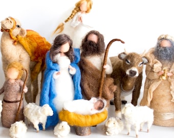 Felted FULL Nativity Set 18 Pieces - Handmade Nativity - Christmas