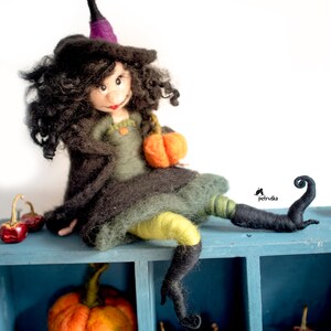 Needle felted Fall Witch Decor, Soft Sculpture Witch, Fall figurine image 10