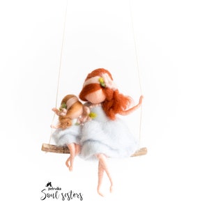 Big sis, little sis needle felted fairy figurine on the swing, Sister present, Bestie gift, Gift for sister, Personalized gift image 6