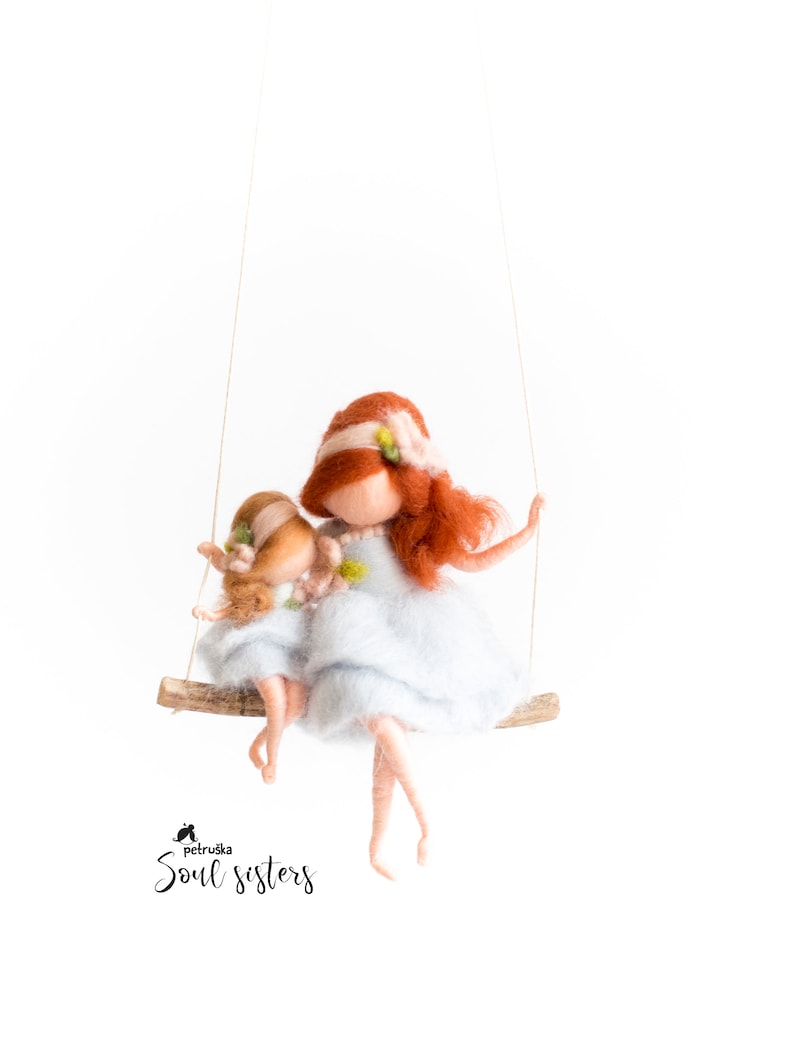 Big sis, little sis needle felted fairy figurine on the swing, Sister present, Bestie gift, Gift for sister, Personalized gift image 6