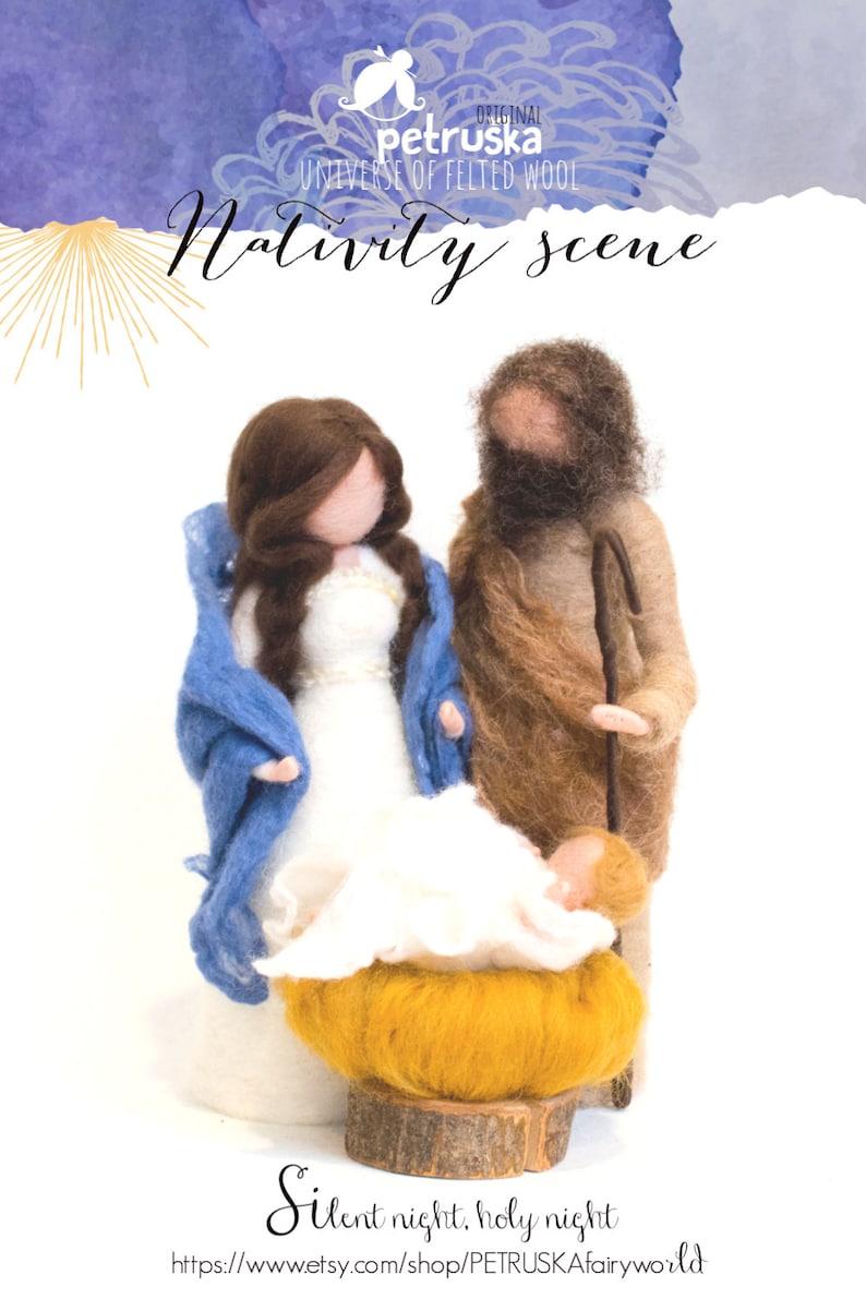 Needle Felted NATIVITY SETS, Holy family and sheep, Size 4.7, Different sets image 2