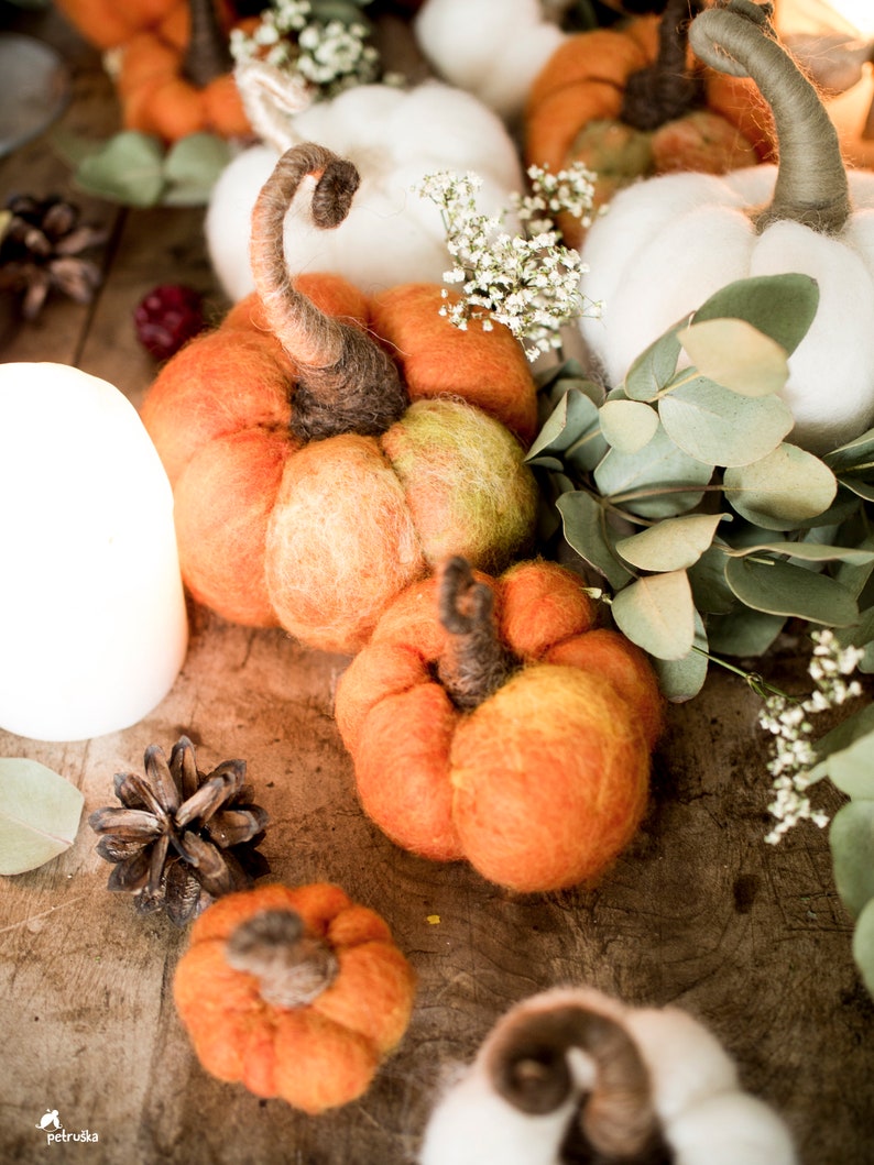 Wedding Fall decor, White pumpkins, Felt pumpkins, Wedding favors for guests, DIFFERENT SETS image 9