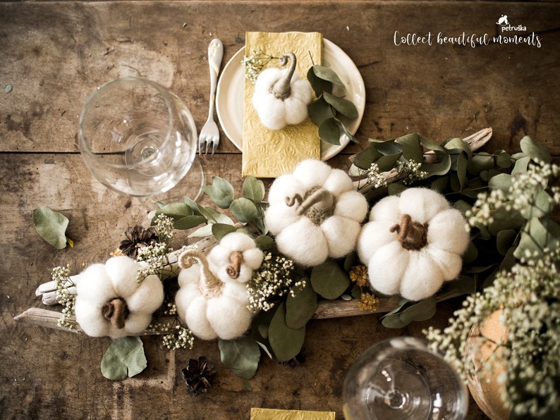 Wedding Fall decor, White pumpkins, Felt pumpkins, Wedding favors for guests, DIFFERENT SETS image 2