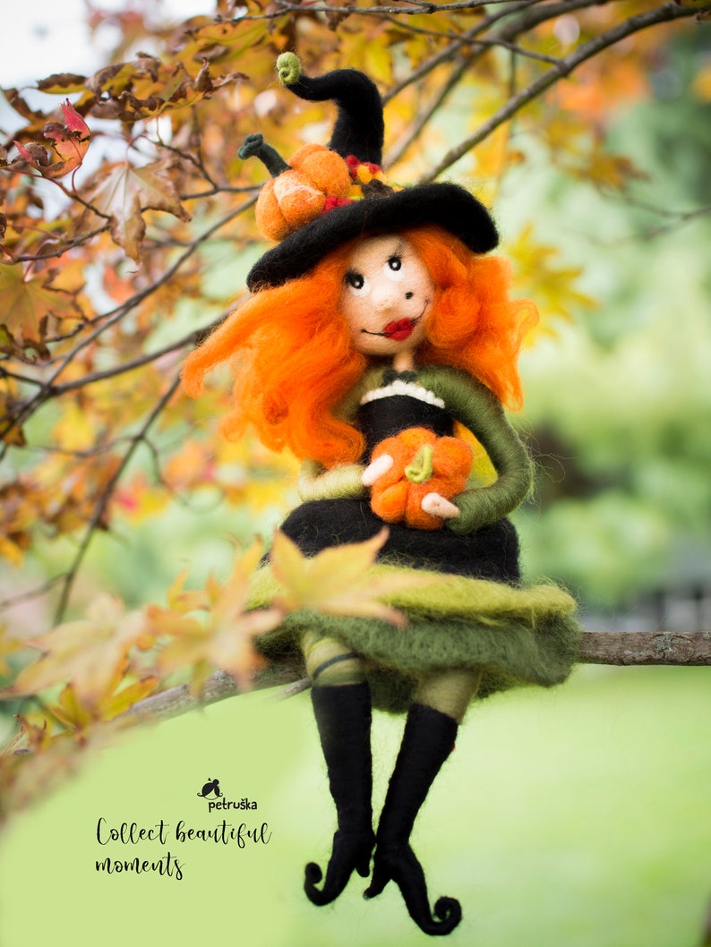 Needle felted Fall Witch Decor, Soft Sculpture Witch, Fall figurine image 5