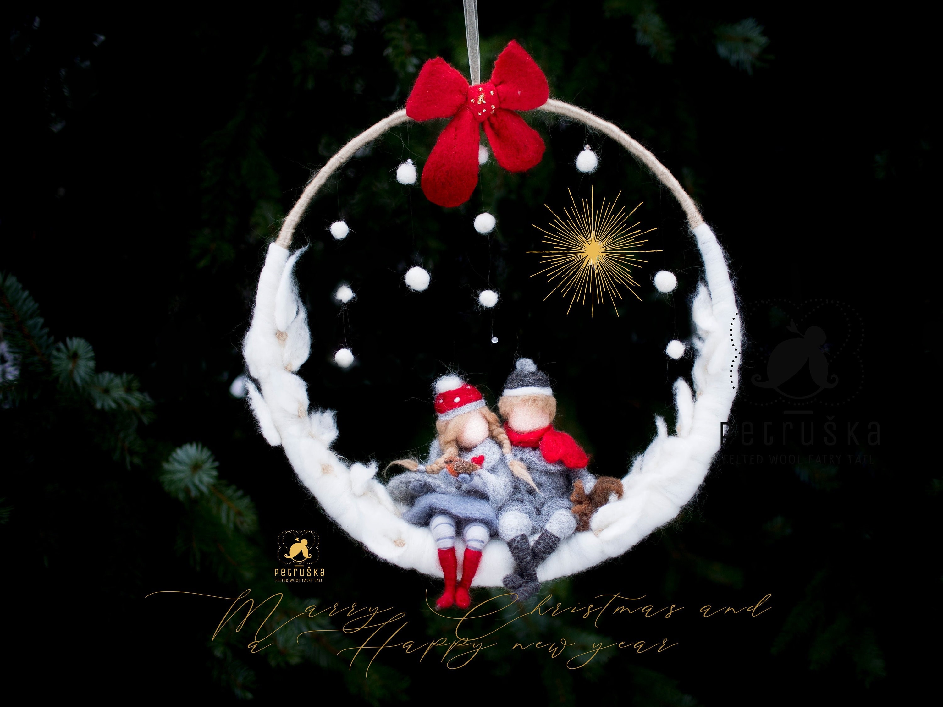 Personalized Christmas wreath for front door, Winter decor, Needle felted Farmhouse wreath,