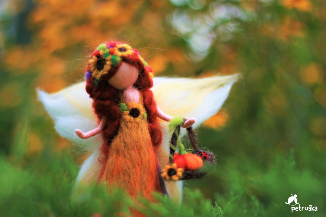 Autumn Waldorf Needle Felted Fairy, Wool Felt, Figurine, Sculpture