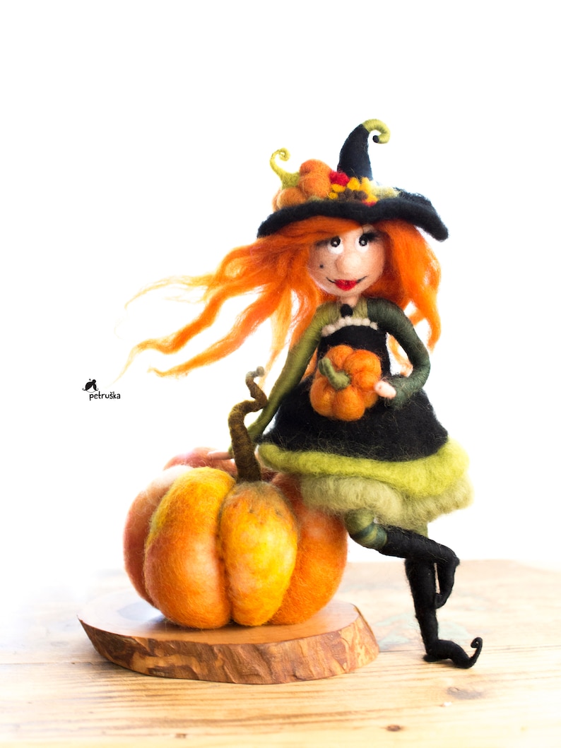 Needle felted Fall Witch Decor, Soft Sculpture Witch, Fall figurine image 1