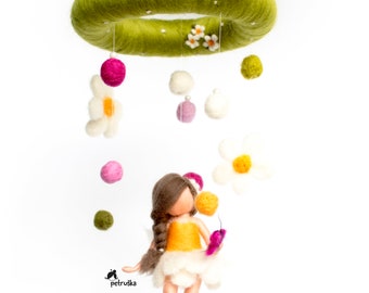 Felted Daisy Fairy Mobile – Waldorf Nursery Decor, Girls Room