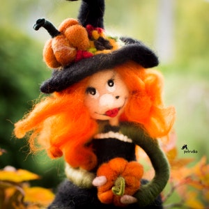 Needle felted Fall Witch Decor, Soft Sculpture Witch, Fall figurine image 3