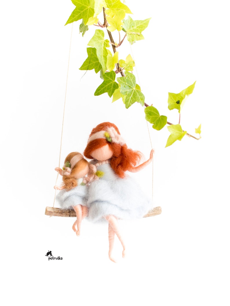 Big sis, little sis needle felted fairy figurine on the swing, Sister present, Bestie gift, Gift for sister, Personalized gift image 5