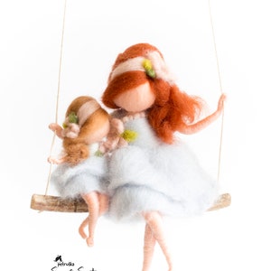 Big sis, little sis needle felted fairy figurine on the swing, Sister present, Bestie gift, Gift for sister, Personalized gift image 3