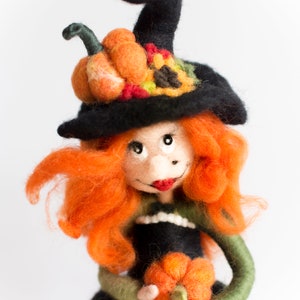 Needle felted Fall Witch Decor, Soft Sculpture Witch, Fall figurine image 2