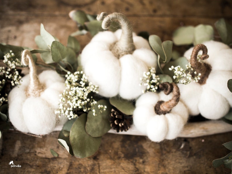 Wedding Fall decor, White pumpkins, Felt pumpkins, Wedding favors for guests, DIFFERENT SETS image 1