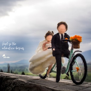 Needle Felted Tandem Bicycle Newlywed gift, Tandem Bike Wedding, Custom Wedding Gift - Petruska