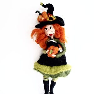 Needle felted Fall Witch Decor, Soft Sculpture Witch, Fall figurine image 6
