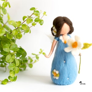spring fairy in light blue, flower fairies, spring collection,  waldorf inspired, home decor, figurine, needle felted, felt, unique gift,