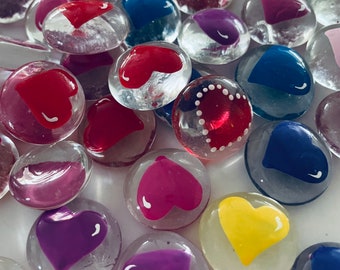 50 MIXED HEARTS Hand Painted Glass Gems; Party Supplies, Party Favor, Table Scatter, Wedding decor, ...use your imagination!