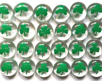 SHAMROCKS 24 Hand Painted Glass Gems, Party Favors, Party Decorations, Wedding, Table Scatter, Cabochon, Crafts, Gift Bag Fillers Memento...