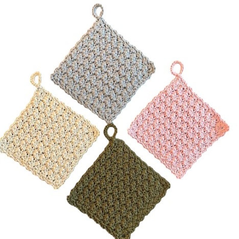 Hand Crochet Washcloth / Dishcloth Granny Square With Hanging Loop 100 Cotton Etsy