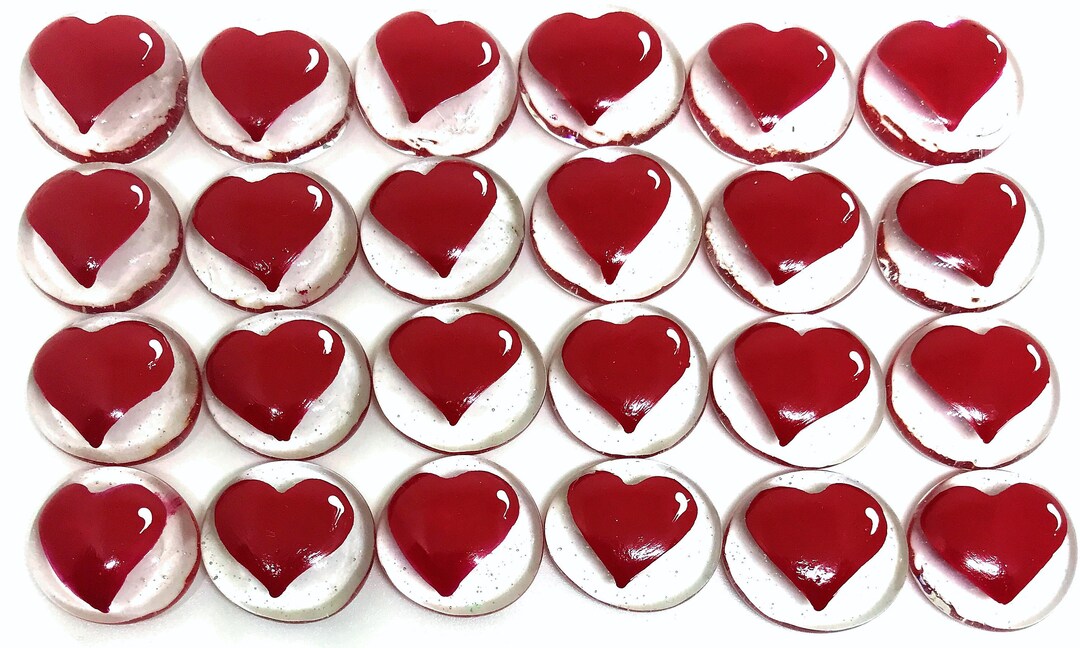 HEARTS (RED) Set of 24 Hand Painted Glass Gems; Party Supplies, Party ...